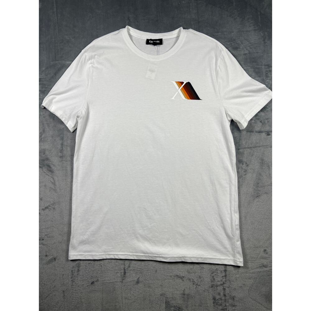 Express Graphic Logo T Shirt Men Medium White Short Sleeve Crew New With Tags
